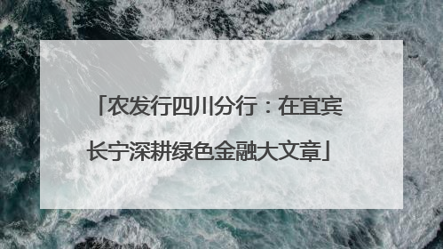 农发行四川分行：在宜宾长宁深耕绿色金融大文章